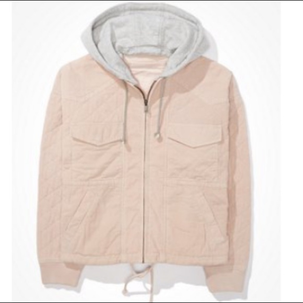 Quilted hooded bomber blush  jacket